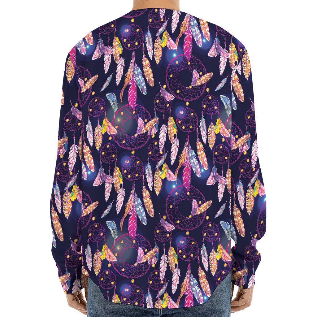 Boho Dream Catcher Pattern Print Long Sleeve Baseball Jersey