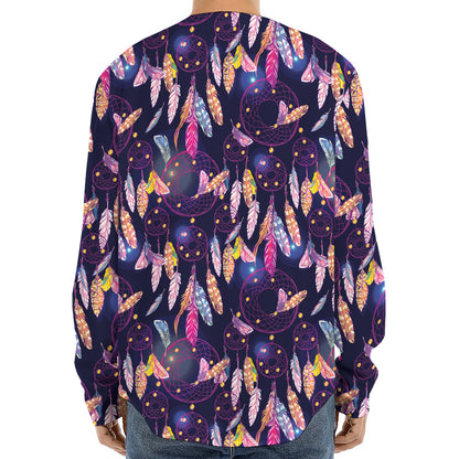Boho Dream Catcher Pattern Print Long Sleeve Baseball Jersey