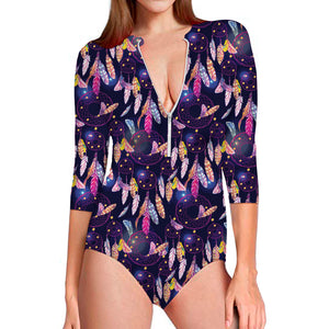 Boho Dream Catcher Pattern Print Long Sleeve Swimsuit