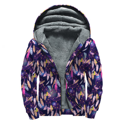 Boho Dream Catcher Pattern Print Sherpa Lined Zip Up Hoodie