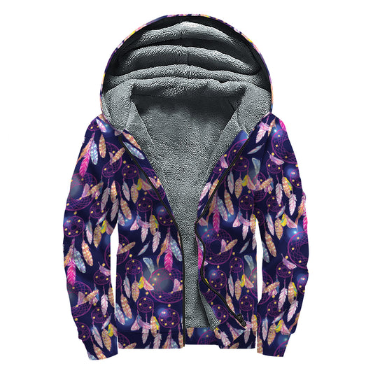 Boho Dream Catcher Pattern Print Sherpa Lined Zip Up Hoodie