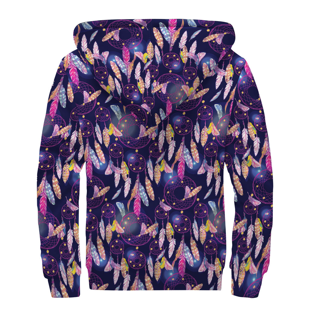 Boho Dream Catcher Pattern Print Sherpa Lined Zip Up Hoodie