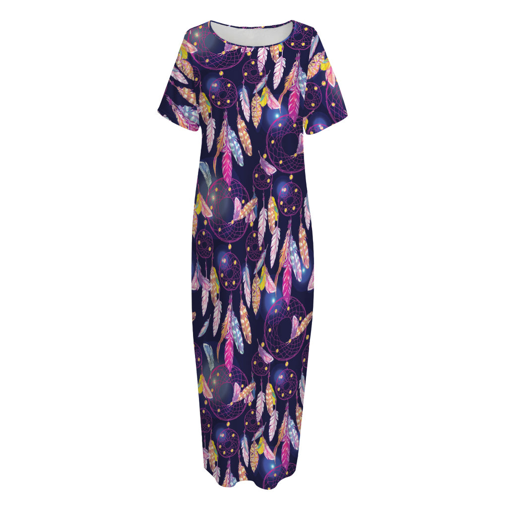 Boho Dream Catcher Pattern Print Short Sleeve Long Nightdress