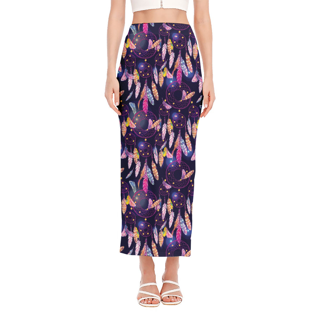 Boho Dream Catcher Pattern Print Side Slit Maxi Skirt