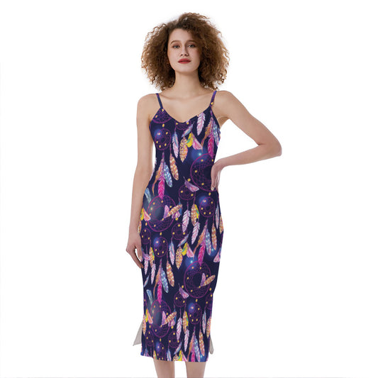 Boho Dream Catcher Pattern Print Slim Fit Midi Cami Dress