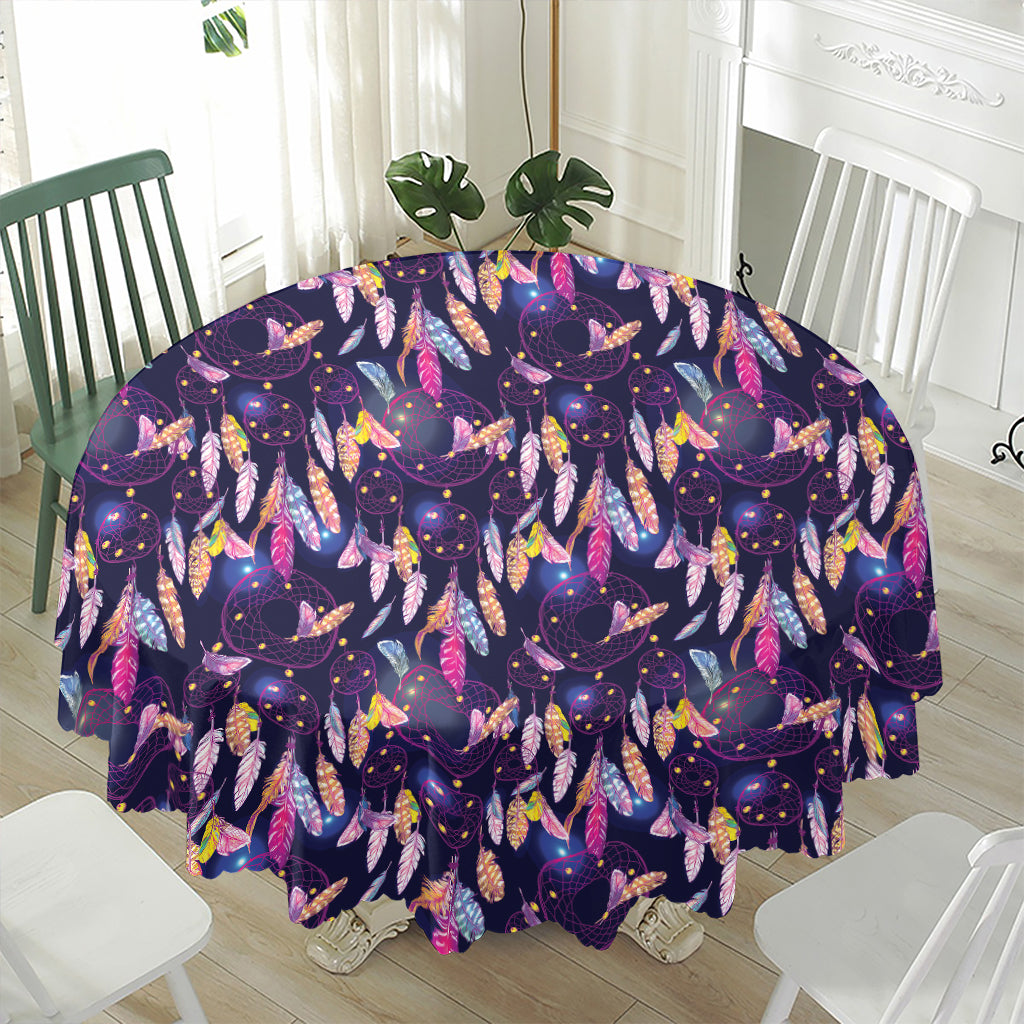 Boho Dream Catcher Pattern Print Waterproof Round Tablecloth