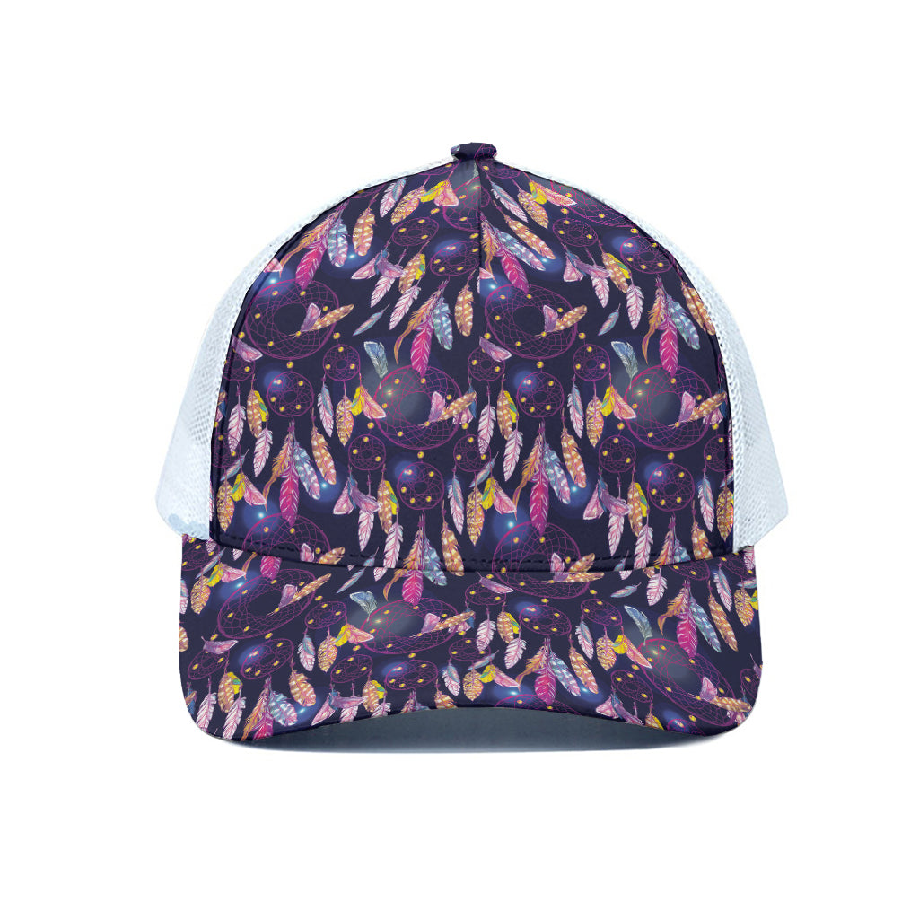 Boho Dream Catcher Pattern Print White Mesh Trucker Cap