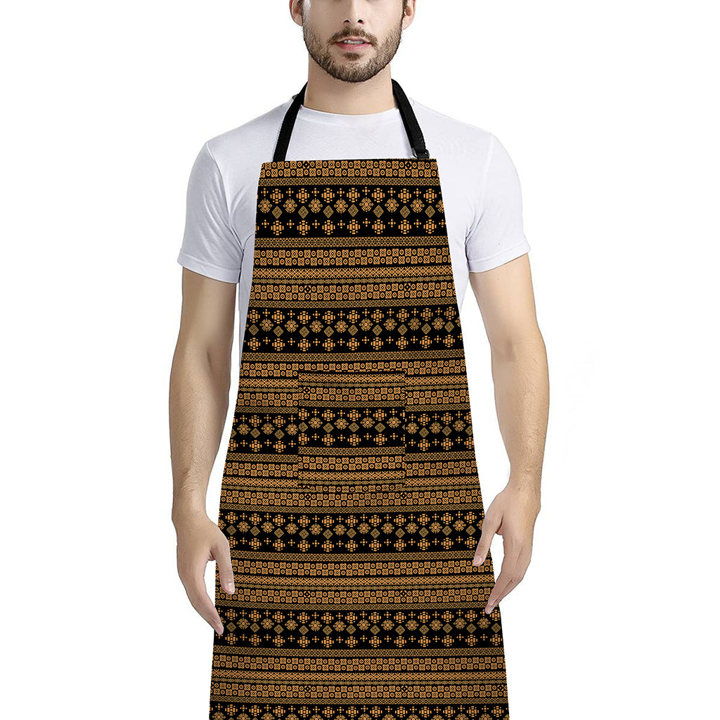 Boho Ethnic Pattern Print Bib Apron With Pocket