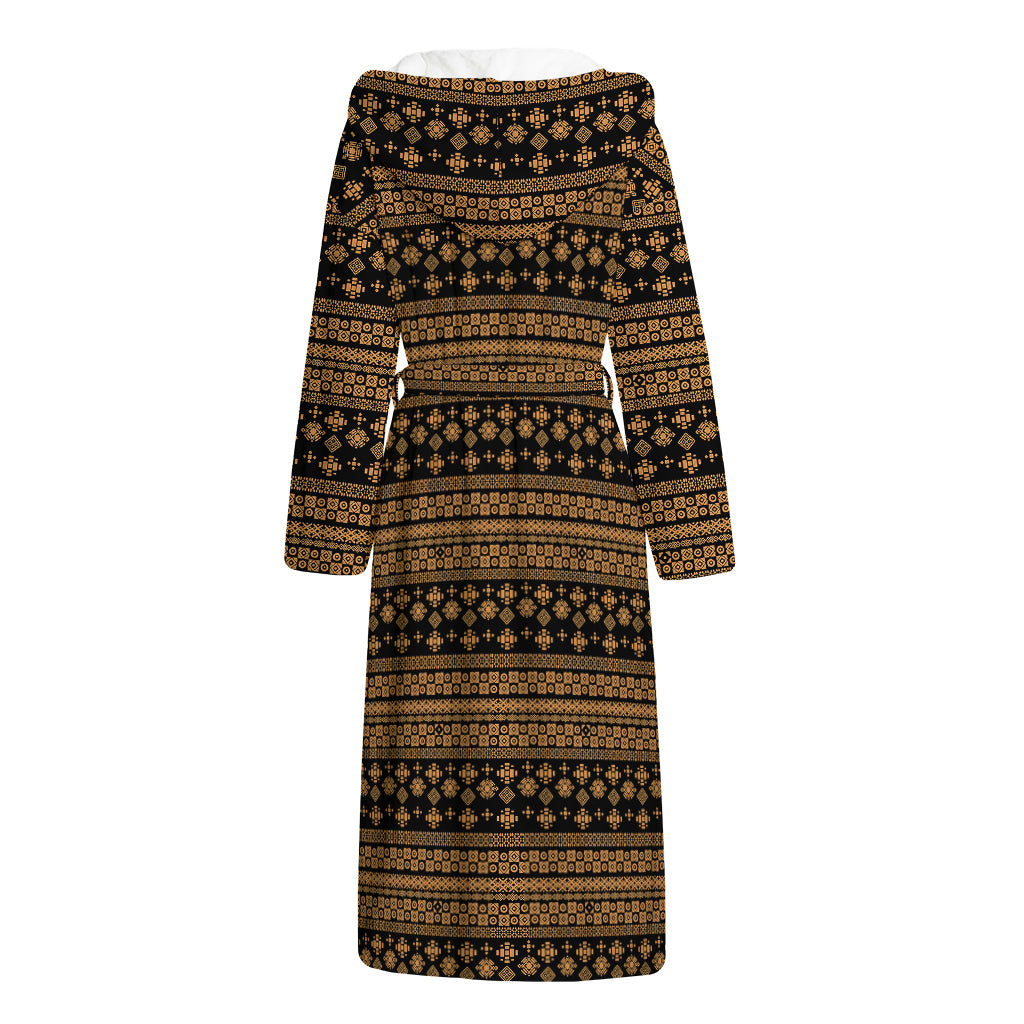 Boho Ethnic Pattern Print Hooded Bathrobe