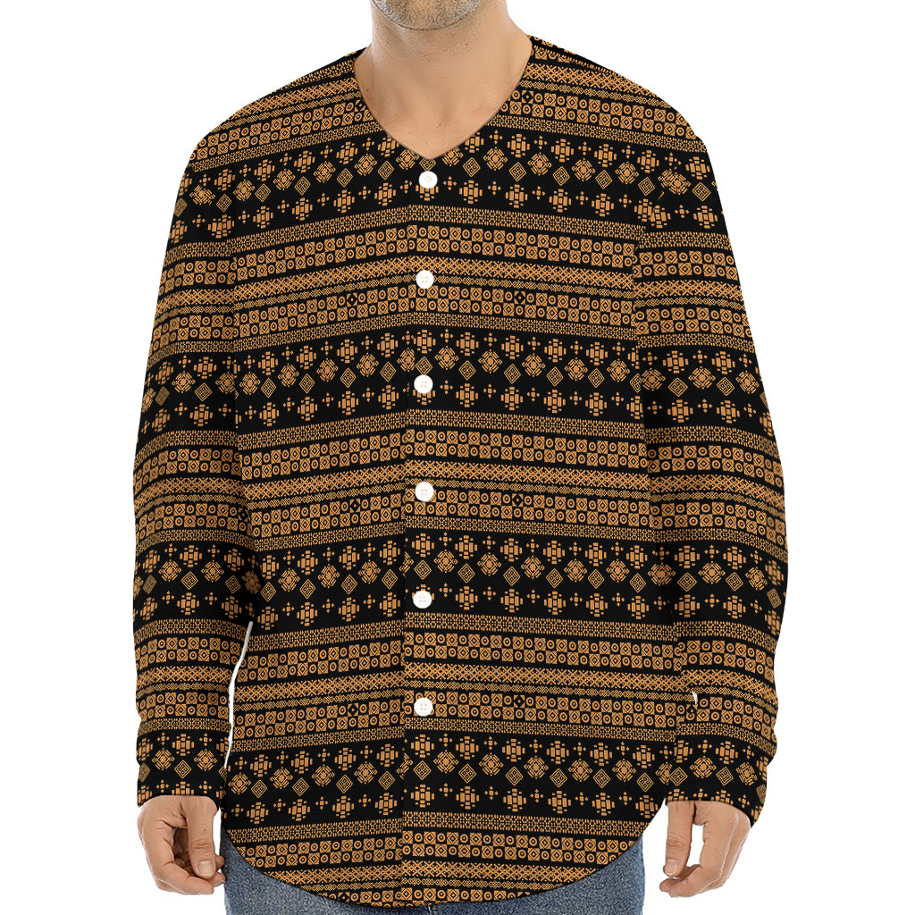 Boho Ethnic Pattern Print Long Sleeve Baseball Jersey