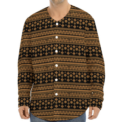 Boho Ethnic Pattern Print Long Sleeve Baseball Jersey