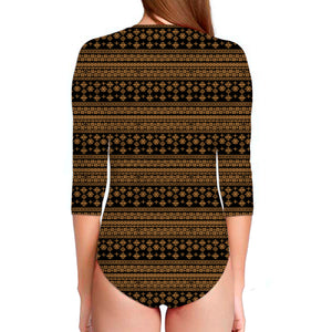 Boho Ethnic Pattern Print Long Sleeve Swimsuit