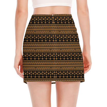 Boho Ethnic Pattern Print Side Slit Mini Skirt