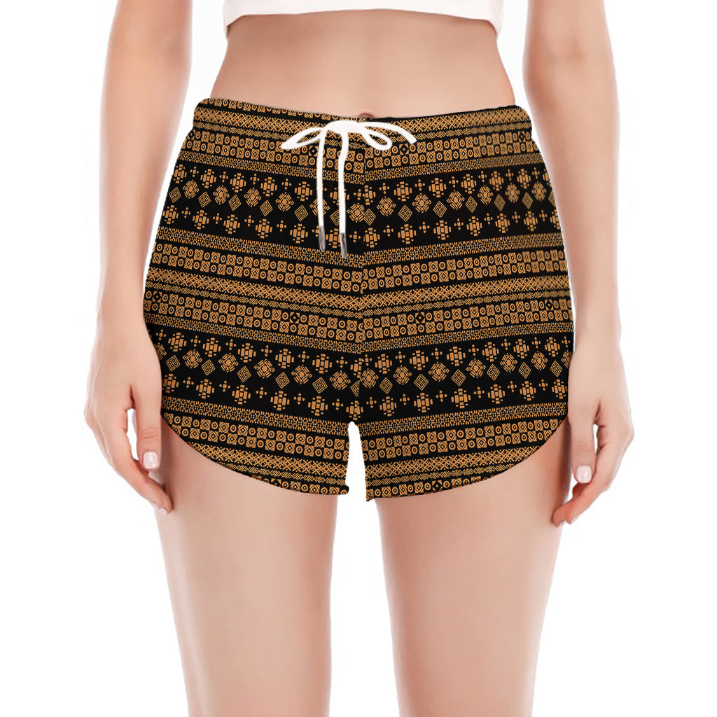 Boho Ethnic Pattern Print Women's Split Running Shorts