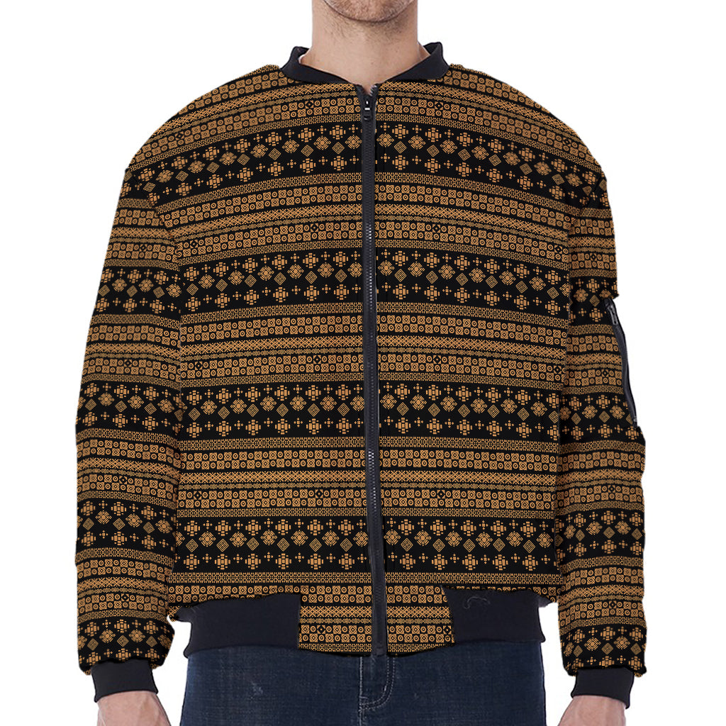 Boho Ethnic Pattern Print Zip Sleeve Bomber Jacket