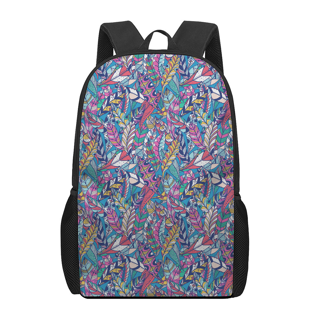 Boho Feather Pattern Print 17 Inch Backpack