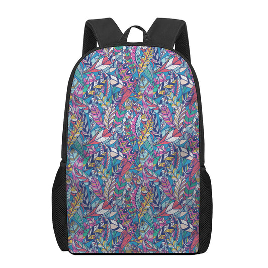 Boho Feather Pattern Print 17 Inch Backpack