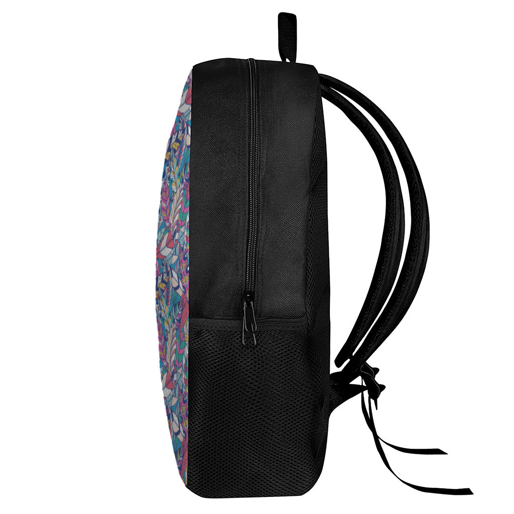 Boho Feather Pattern Print 17 Inch Backpack