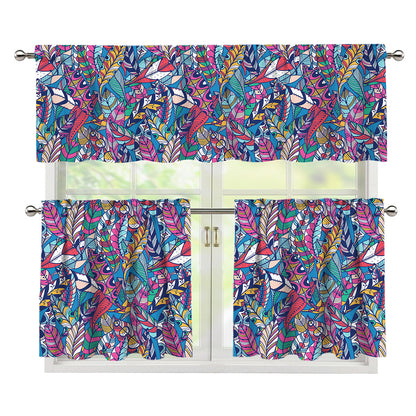 Boho Feather Pattern Print 3 Piece Kitchen Curtains