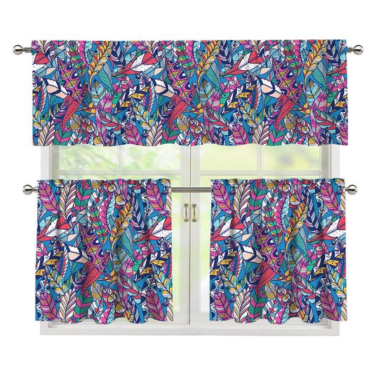 Boho Feather Pattern Print 3 Piece Kitchen Curtains