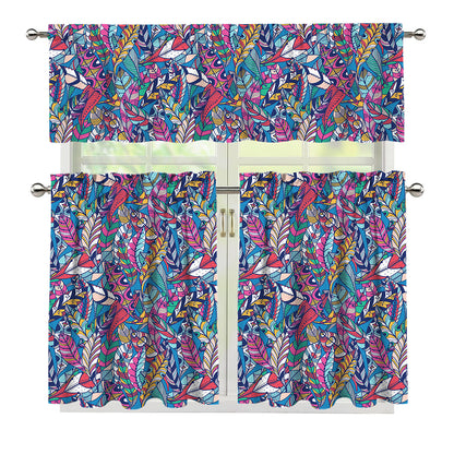 Boho Feather Pattern Print 3 Piece Kitchen Curtains