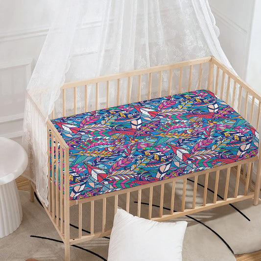 Boho Feather Pattern Print Baby Crib Sheet