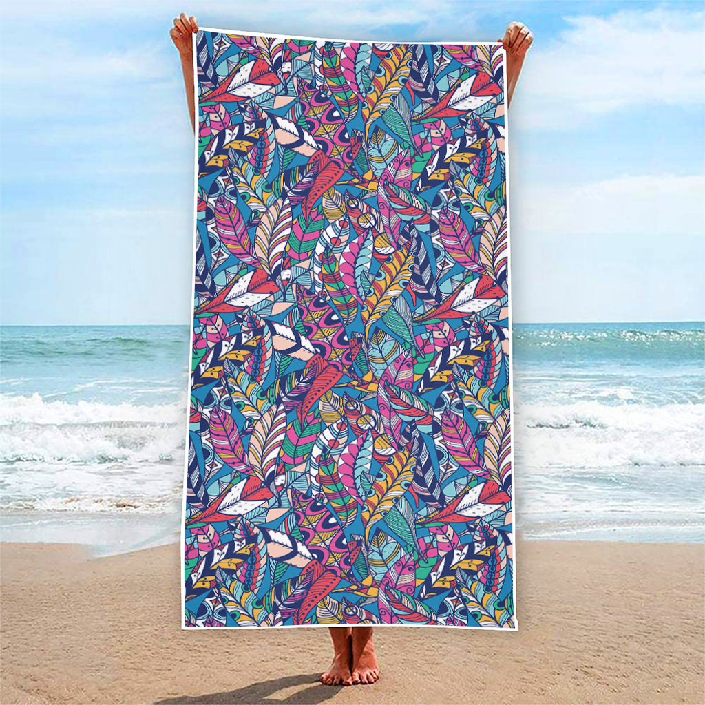 Boho Feather Pattern Print Beach Towel