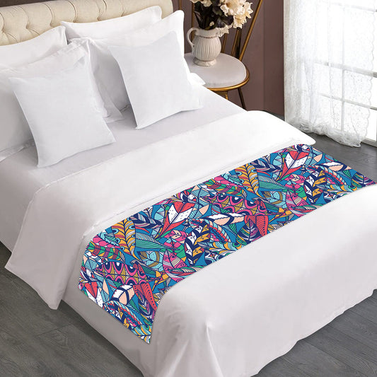 Boho Feather Pattern Print Bed Runner