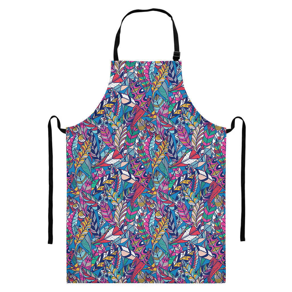 Boho Feather Pattern Print Bib Apron With Pocket
