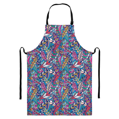 Boho Feather Pattern Print Bib Apron With Pocket
