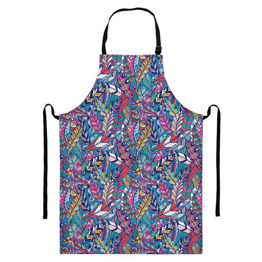 Boho Feather Pattern Print Bib Apron With Pocket