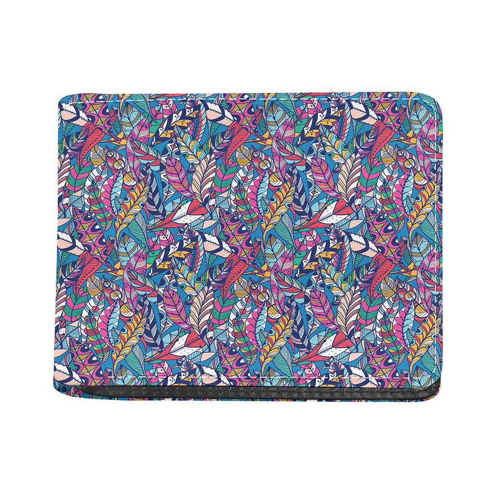 Boho Feather Pattern Print Bifold Wallet