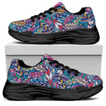Boho Feather Pattern Print Black Chunky Shoes