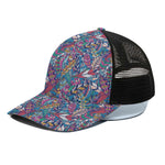 Boho Feather Pattern Print Black Mesh Trucker Cap