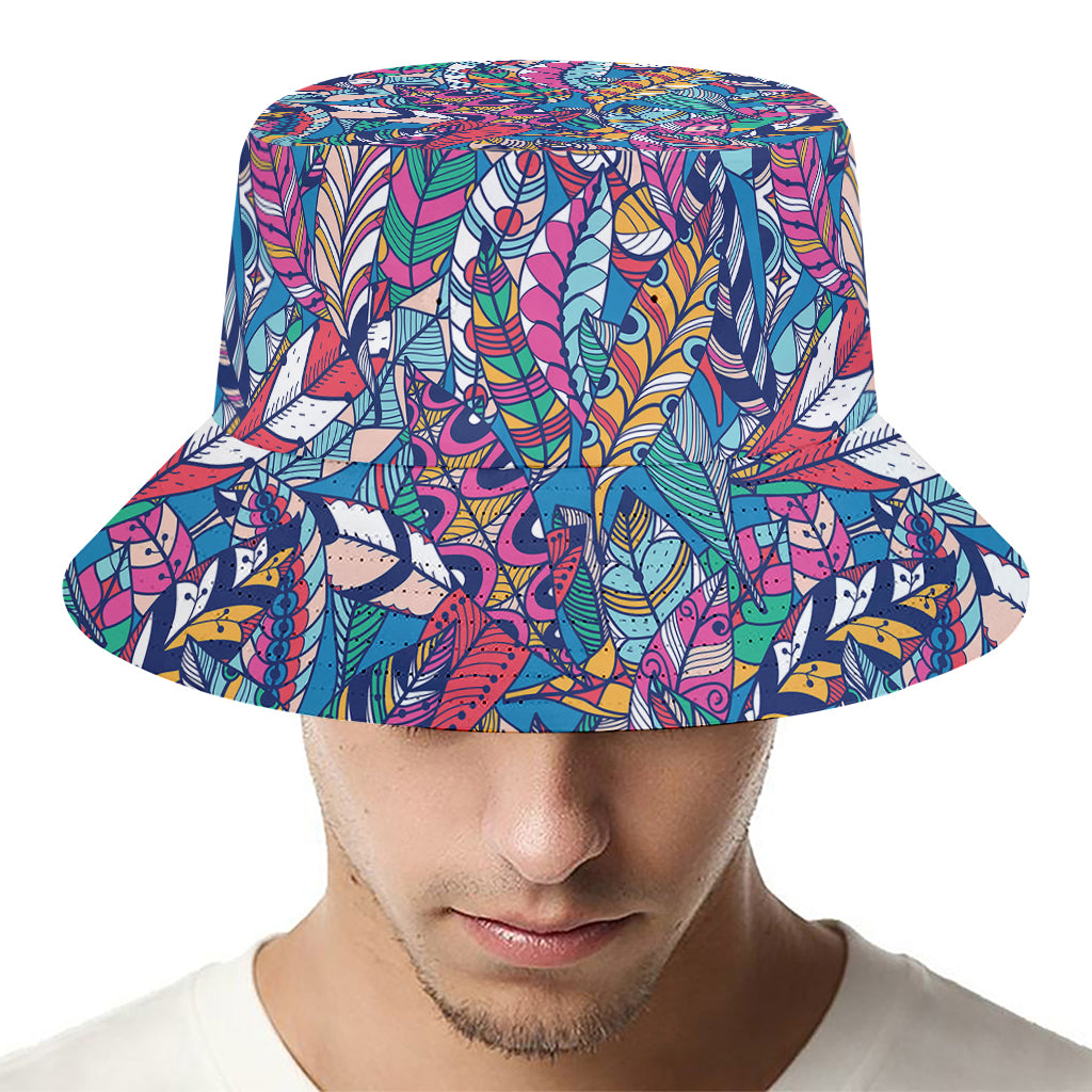 Boho Feather Pattern Print Bucket Hat