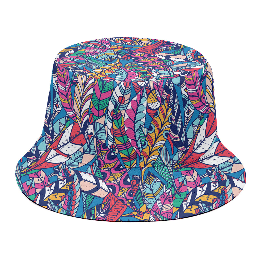 Boho Feather Pattern Print Bucket Hat