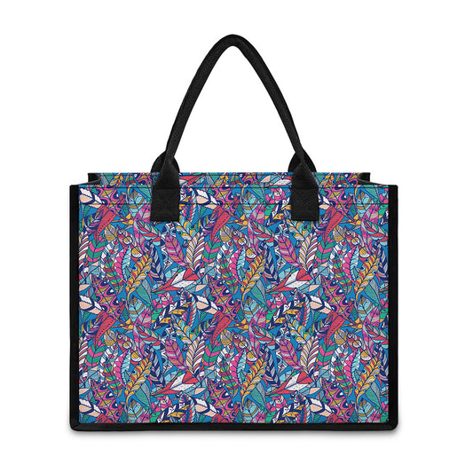 Boho Feather Pattern Print Canvas Tote Bag