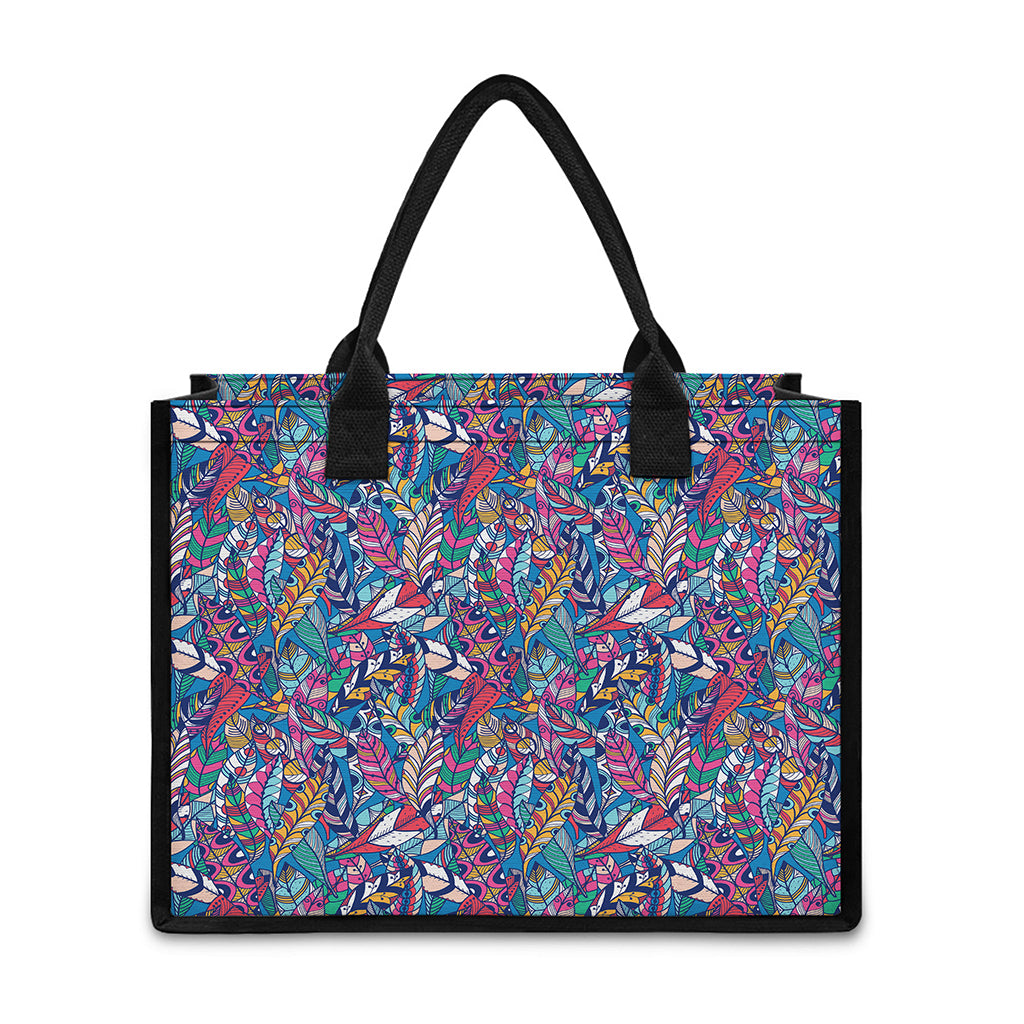 Boho Feather Pattern Print Canvas Tote Bag