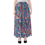 Boho Feather Pattern Print Chiffon Maxi Skirt