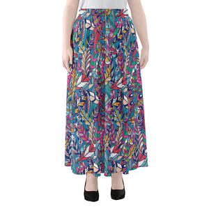 Boho Feather Pattern Print Chiffon Maxi Skirt