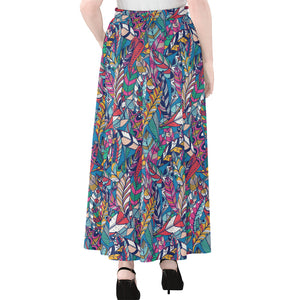 Boho Feather Pattern Print Chiffon Maxi Skirt