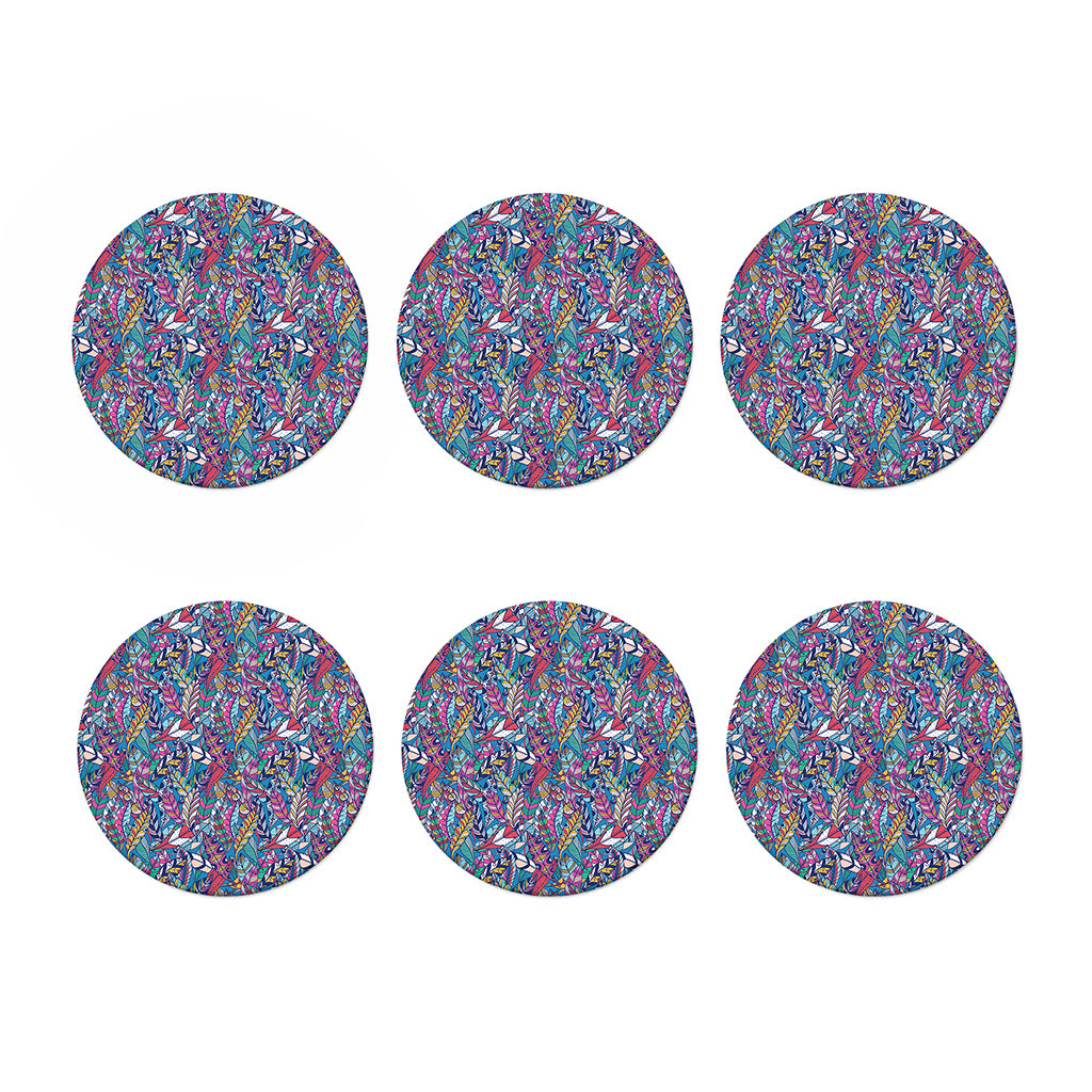 Boho Feather Pattern Print Coaster Set