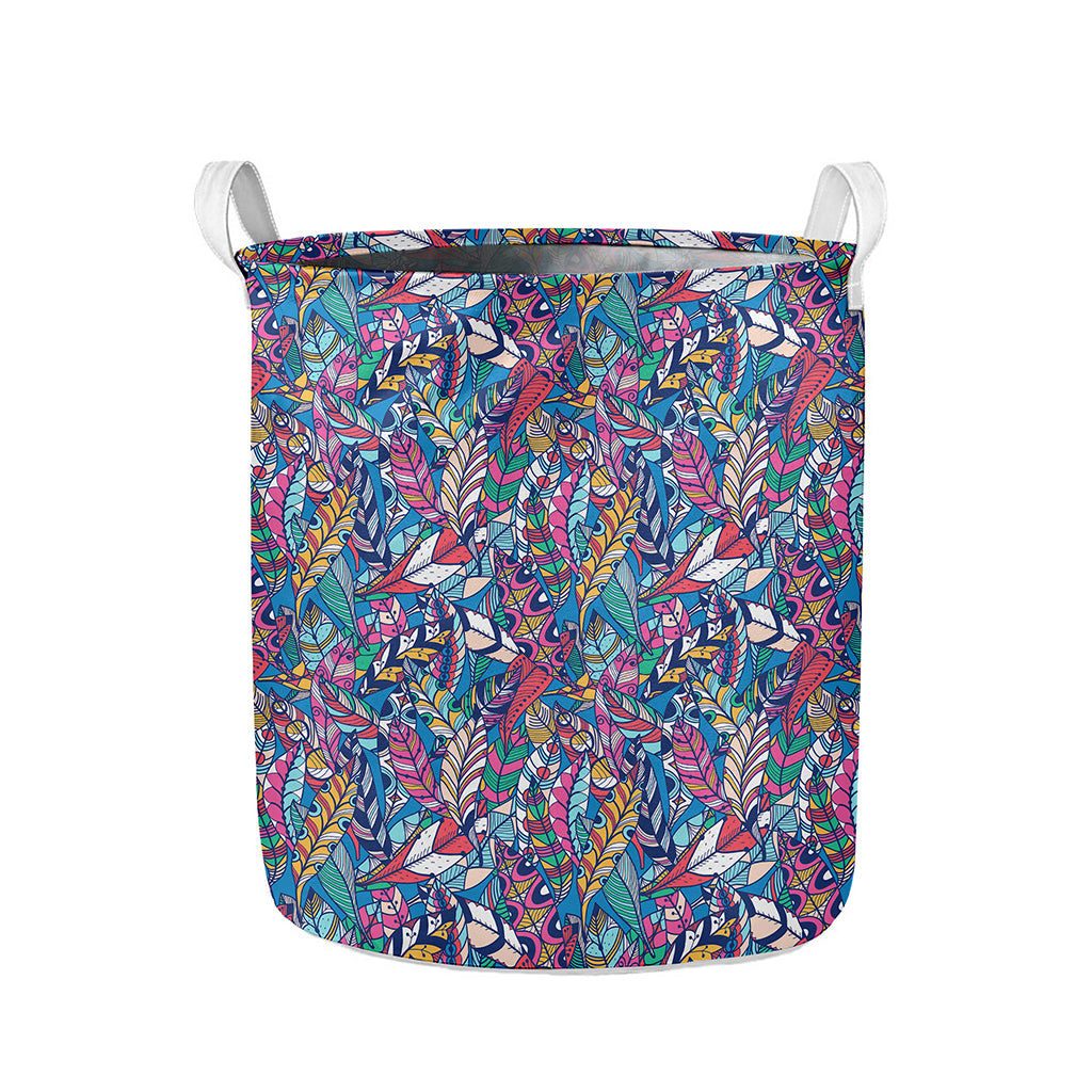 Boho Feather Pattern Print Collapsible Laundry Basket