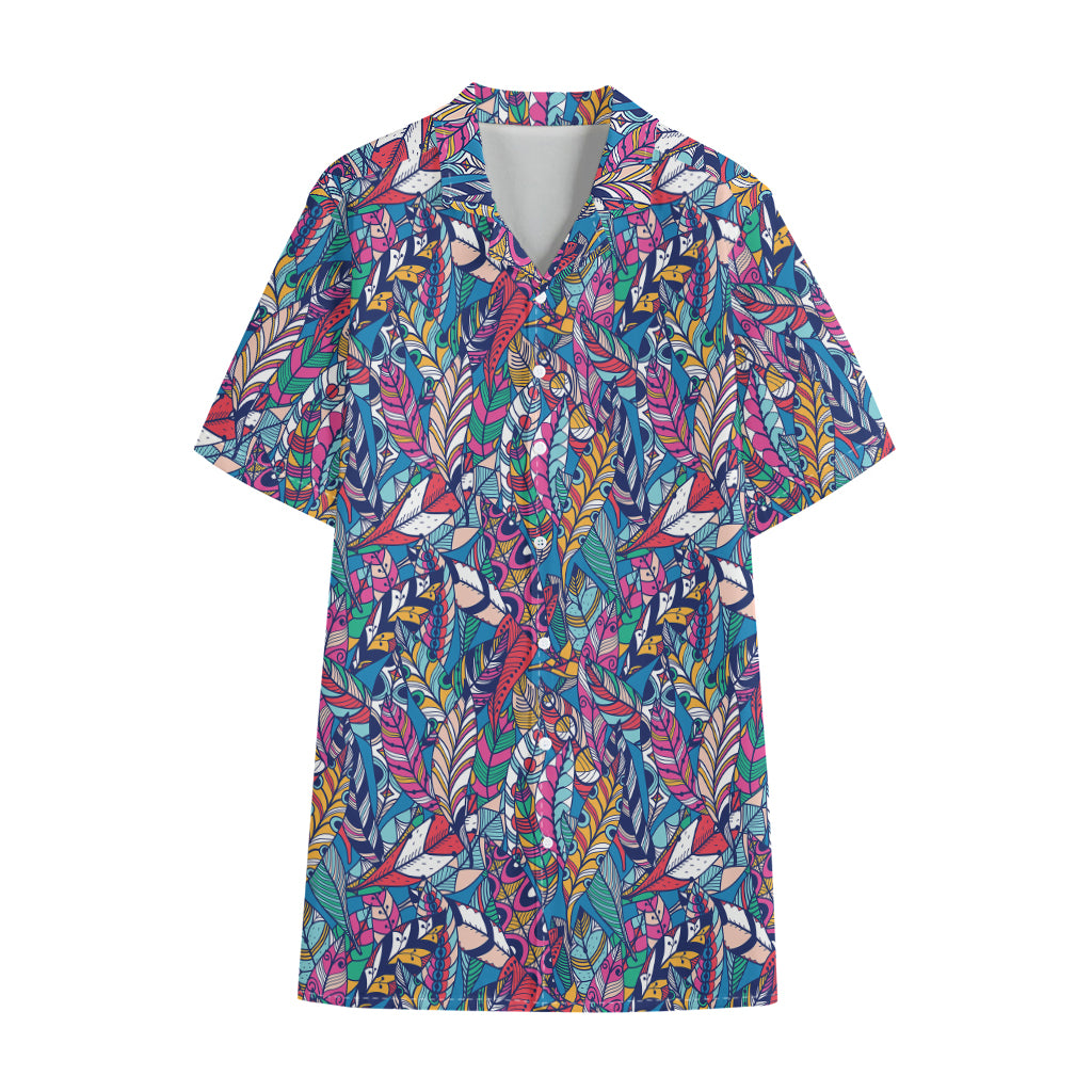 Boho Feather Pattern Print Cotton Hawaiian Shirt