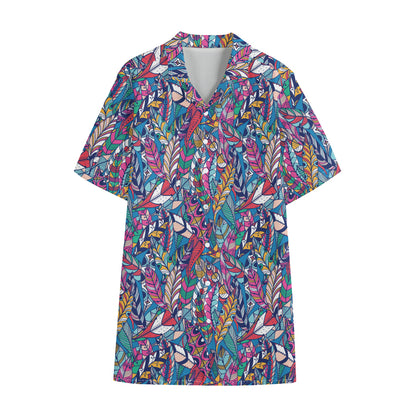 Boho Feather Pattern Print Cotton Hawaiian Shirt