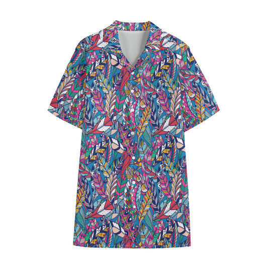 Boho Feather Pattern Print Cotton Hawaiian Shirt