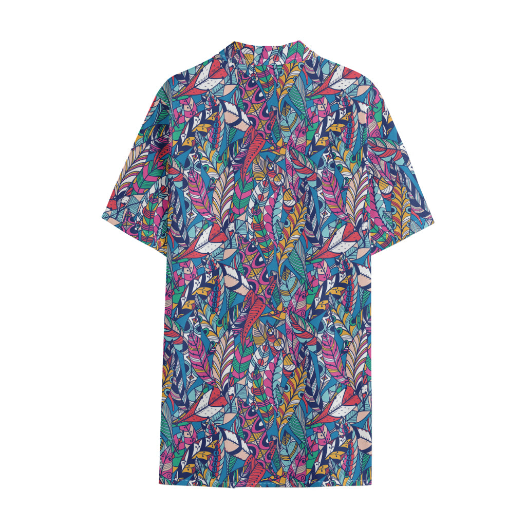 Boho Feather Pattern Print Cotton Hawaiian Shirt