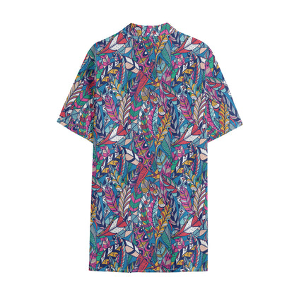 Boho Feather Pattern Print Cotton Hawaiian Shirt