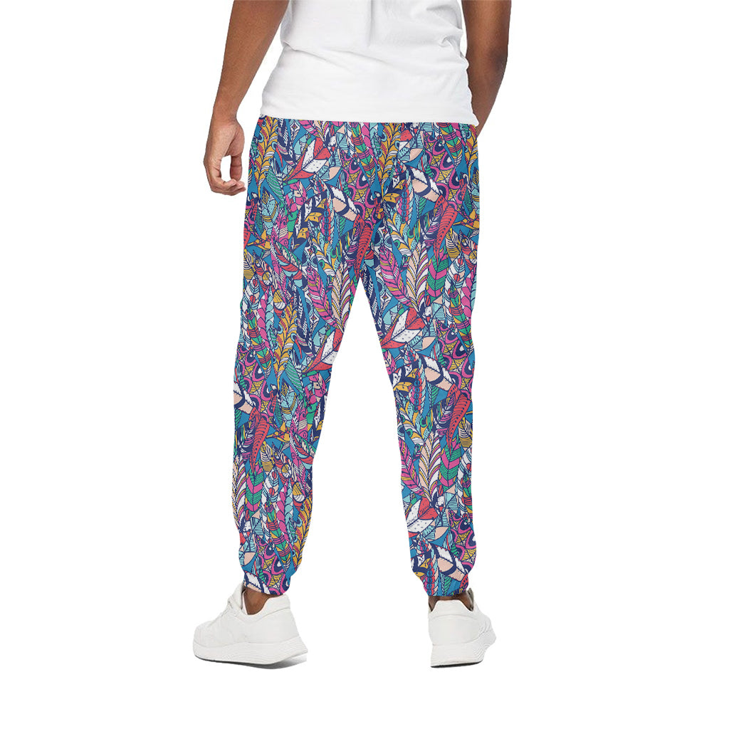 Boho Feather Pattern Print Cotton Pants