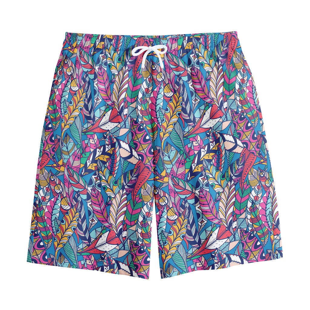 Boho Feather Pattern Print Cotton Shorts